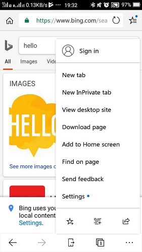 Edge Mobile browser in Android