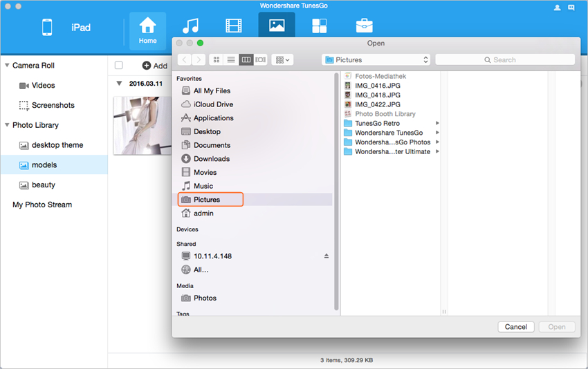 trasferire file da mac a ipad con wondershare tunesgo