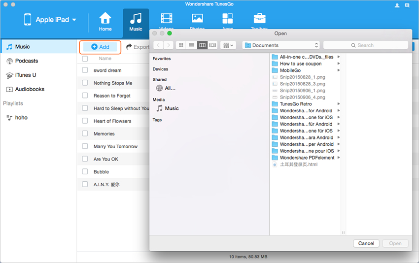 trasferire file da mac a ipad con wondershare tunesgo