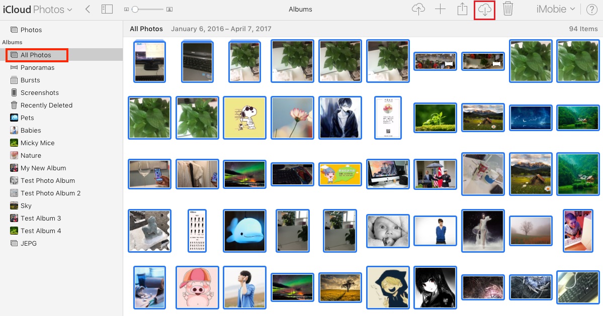 how to download photos from iCloud-click on the Download icon