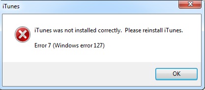 iTunes Error 7 Windows Error 127