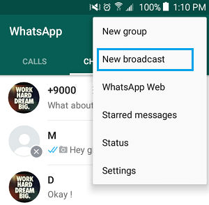 WhatsApp New Broadcast List Option on Android Phone