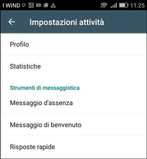 menu impostazioni attivitÃ 