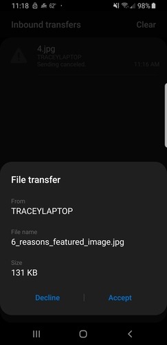 Transferring Files Screenshot Accept Transfer