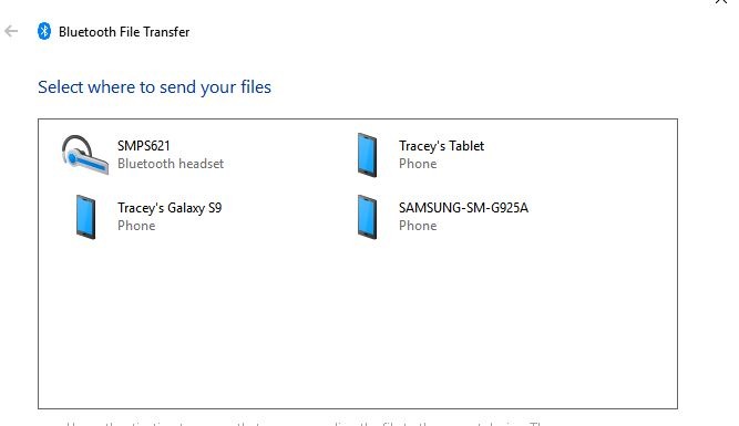 Transferring Files Bluetooth Destination