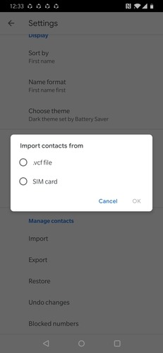 Google Contacts Import Option