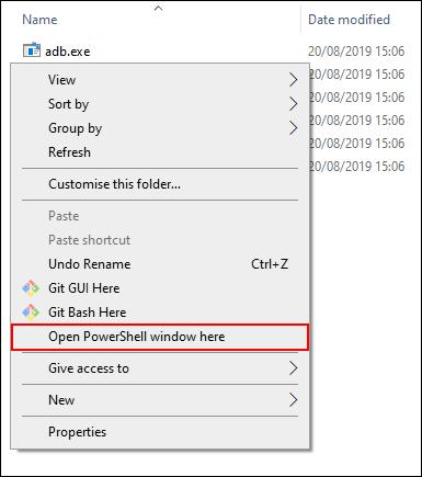 In your Android SDK folder, hold down shift and right-click, selecting Open Powershell window here