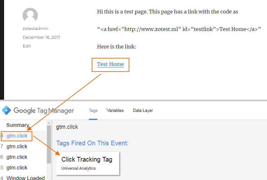 Image 1.9: Testing the Click Event Tag