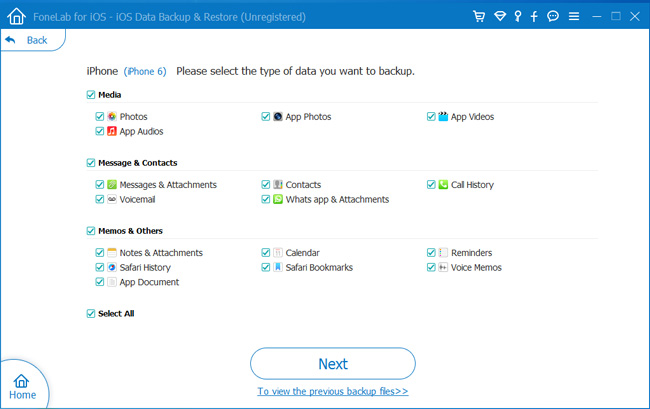 Choose Backup Content