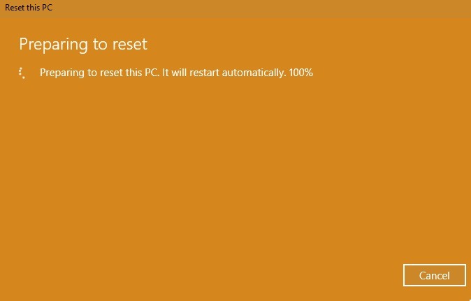 Factory Reset Windows 11/10 Preparing To Reset 100percent