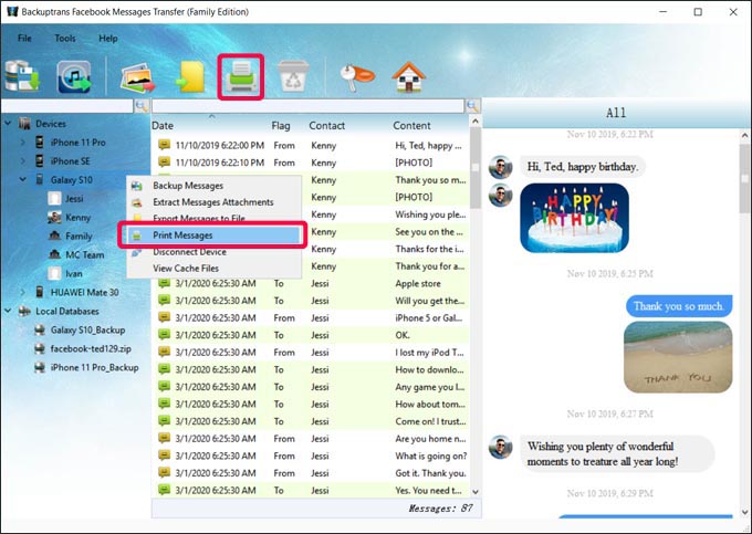 Print All Facebook Messages from Android On PC