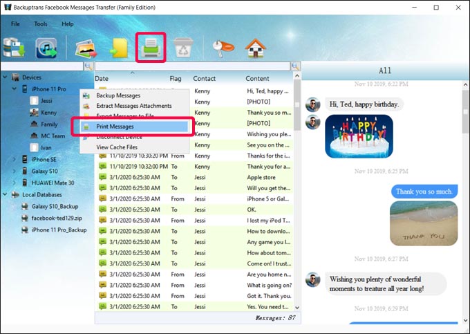 Print All Facebook Messages from iPhone On PC