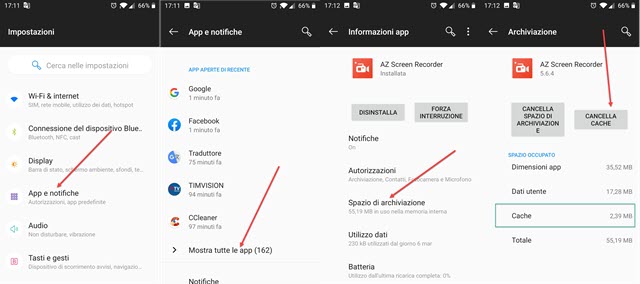 come eliminare la cache di una singola app su android