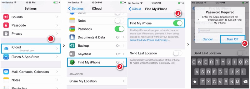 turn off find my iphone before undo ios update