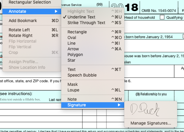 Signature option in Tools menu