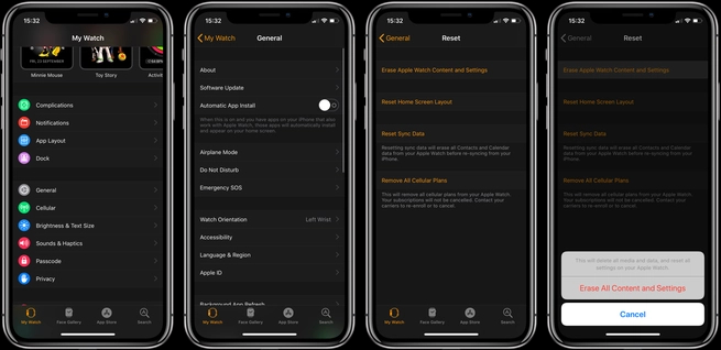 erase content in apple watch