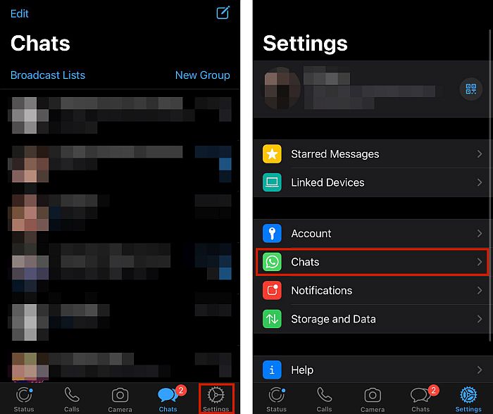 Accessing whatsapp settings in iphone