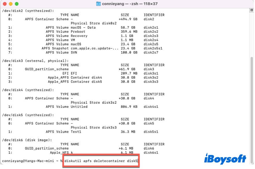 eliminare una partizione con Mac Terminal